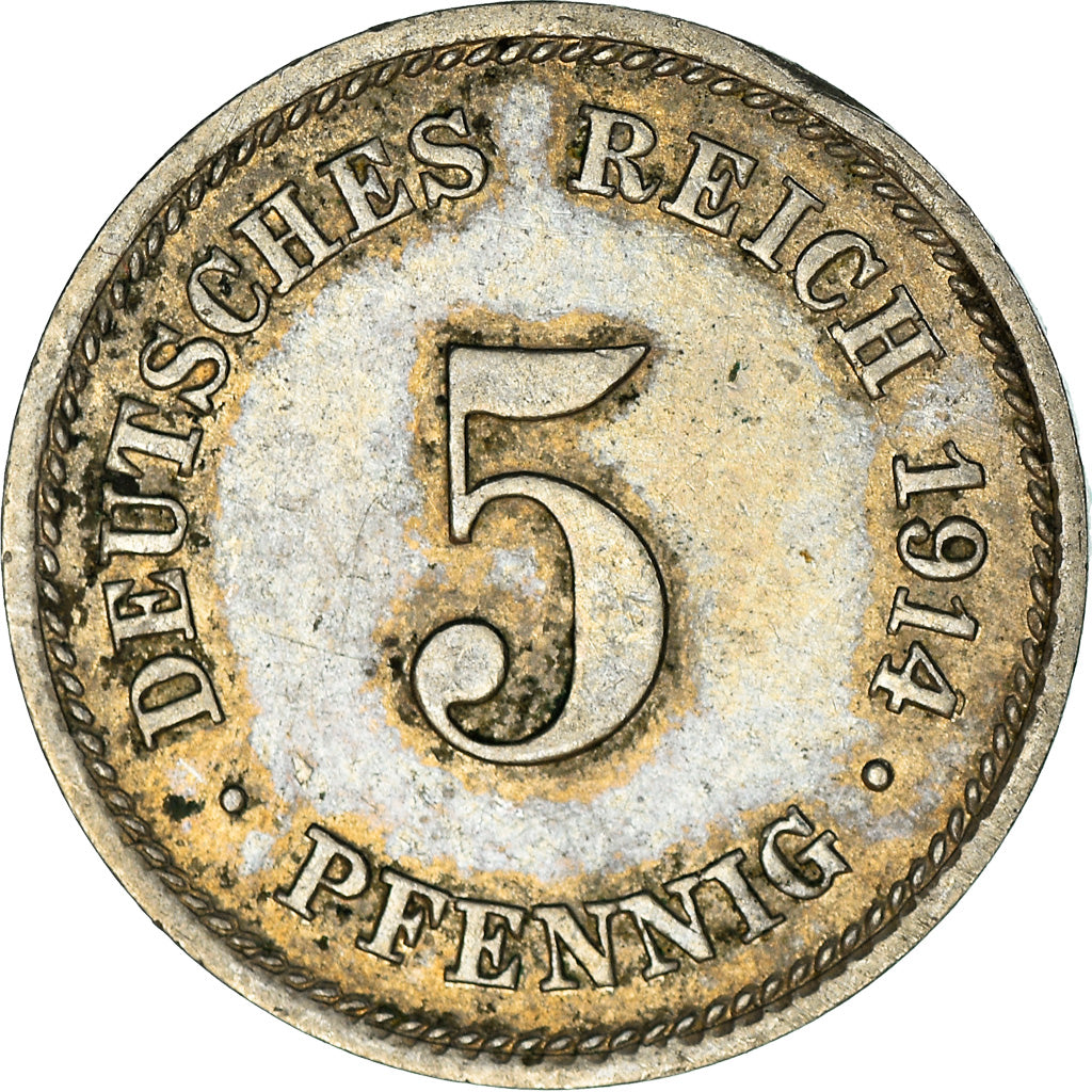 Moneta, GERMANIA - IMPERO, Wilhelm II, 5 Pfennig, 1914, Karlsruhe, BB