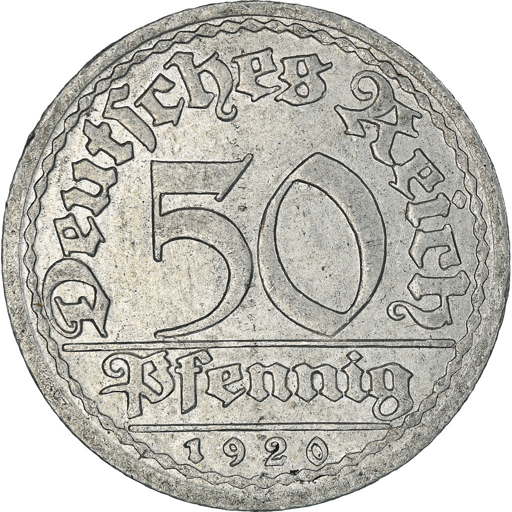 Moneda, ALEMANIA - REPÚBLICA DE WEIMAR, 50 Pfennig, 1920, Berlin, MBC+