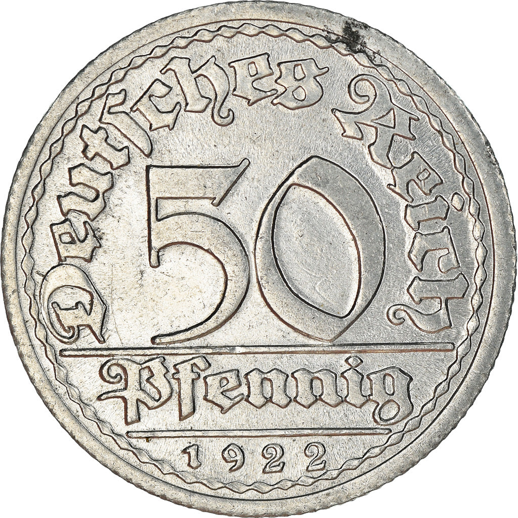 Coin, GERMANY, WEIMAR REPUBLIC, 50 Pfennig, 1922, Karlsruhe, MS(60-62)