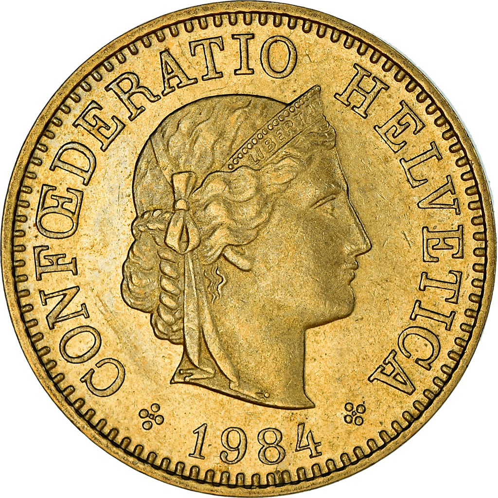 Coin, Switzerland, 5 Rappen, 1984, Bern, AU(50-53), Aluminum-Bronze, KM:26c