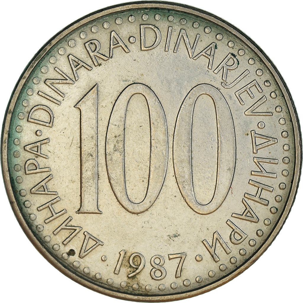 Moneta, Iugoslavia, 100 Dinara, 1987, MB+, Rame-nichel-zinco, KM:114
