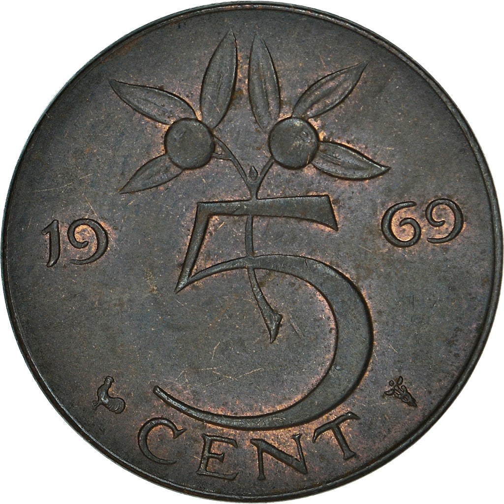 Coin, Netherlands, Juliana, 5 Cents, 1969, AU(55-58), Bronze, KM:181