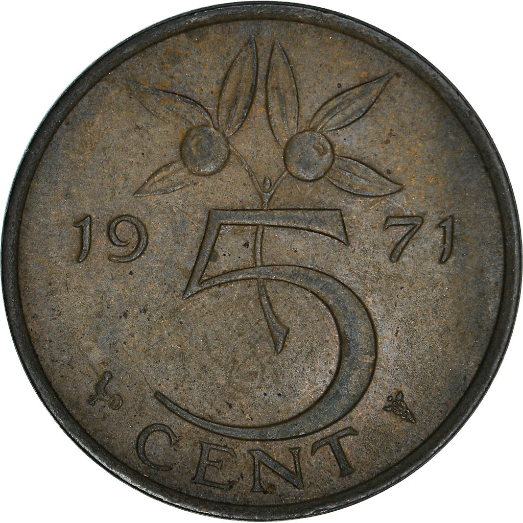 Coin, Netherlands, Juliana, 5 Cents, 1971, AU(50-53), Bronze, KM:181