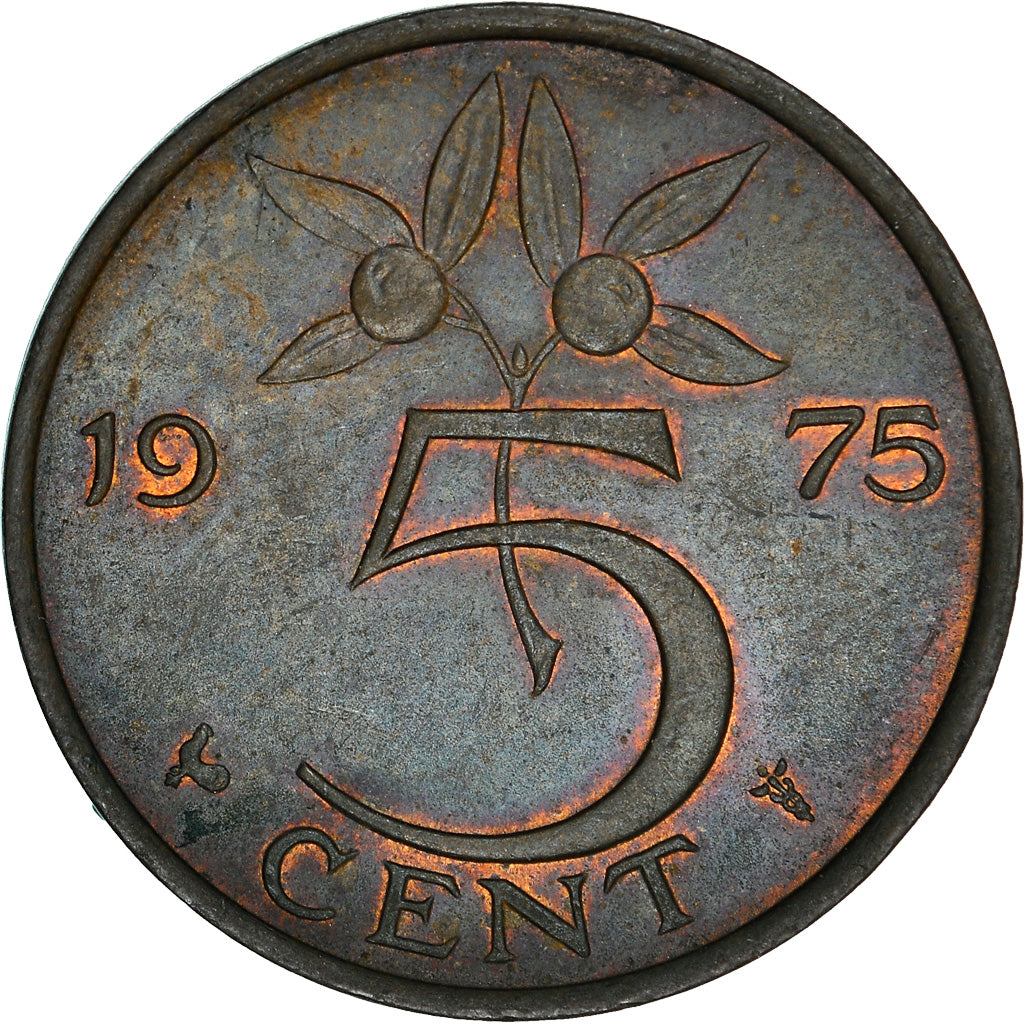 Coin, Netherlands, Juliana, 5 Cents, 1975, AU(55-58), Bronze, KM:181