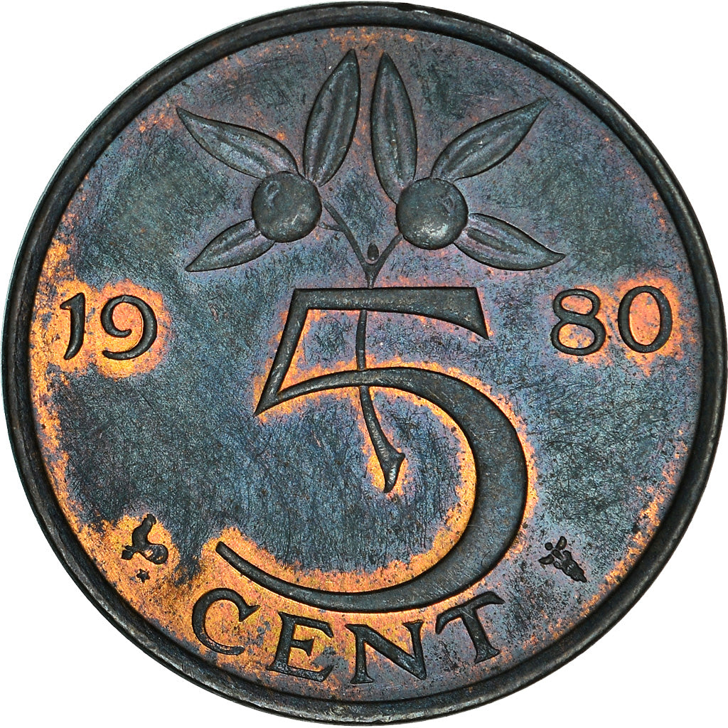 Coin, Netherlands, Juliana, 5 Cents, 1980, MS(63), Bronze, KM:181