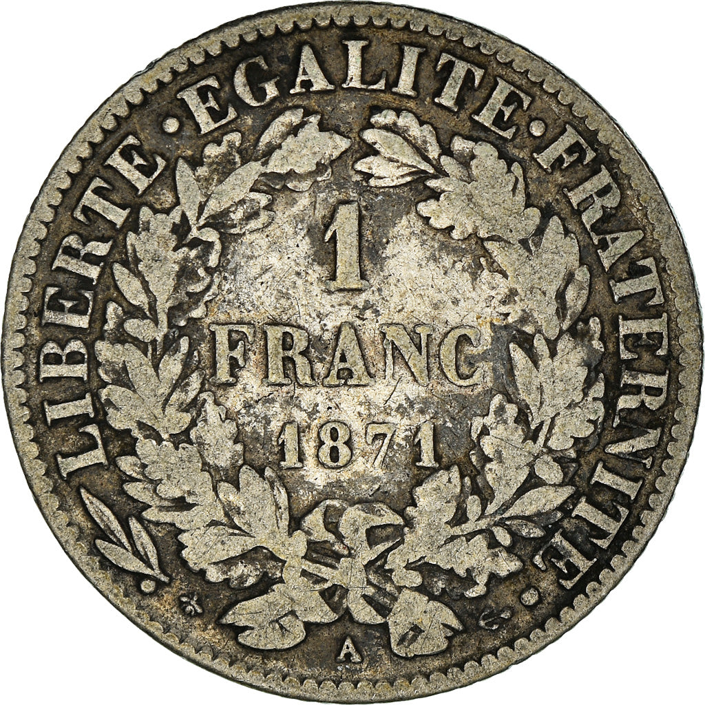Monnaie, France, Cérès, Franc, 1871, Paris, TB, Argent, Gadoury:465, KM:822.1
