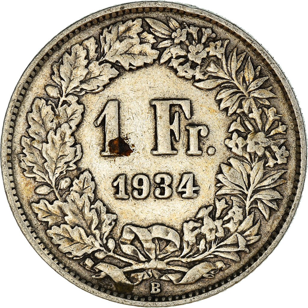 Coin, Switzerland, Franc, 1934, Bern, EF(40-45), Silver, KM:24