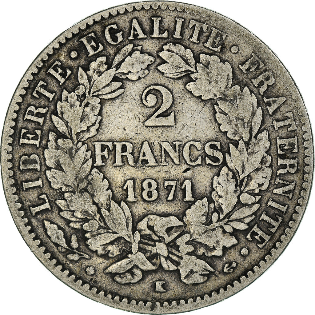 Münze, Frankreich, Cérès, 2 Francs, 1871, Bordeaux, S+, Silber, KM:816.2