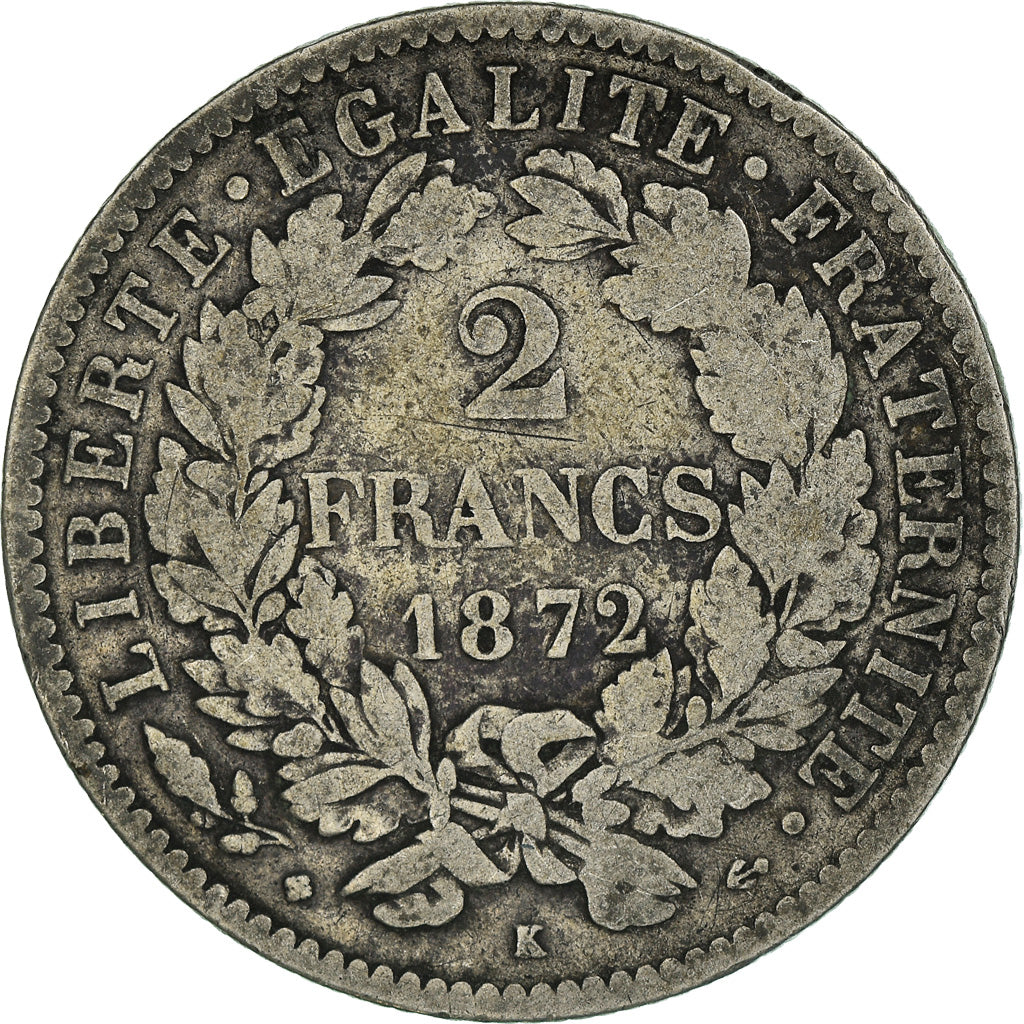 Münze, Frankreich, Cérès, 2 Francs, 1872, Bordeaux, S, Silber, KM:817.2