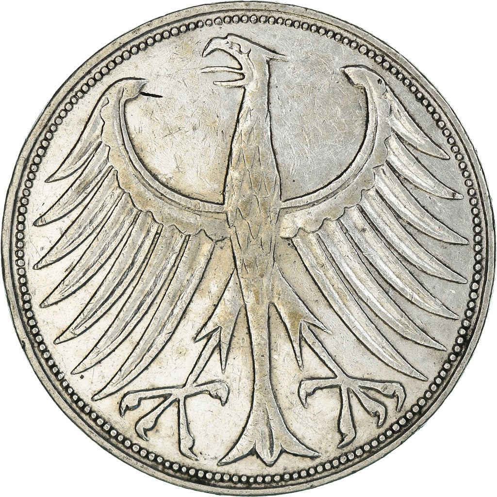 Coin, GERMANY - FEDERAL REPUBLIC, 5 Mark, 1951, Karlsruhe, EF(40-45), Silver