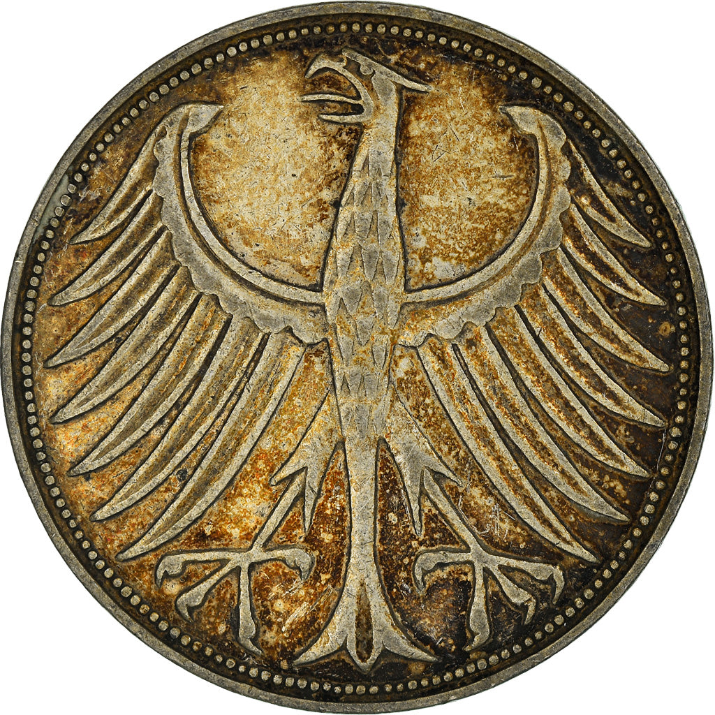 Coin, GERMANY - FEDERAL REPUBLIC, 5 Mark, 1951, Stuttgart, AU(50-53), Silver