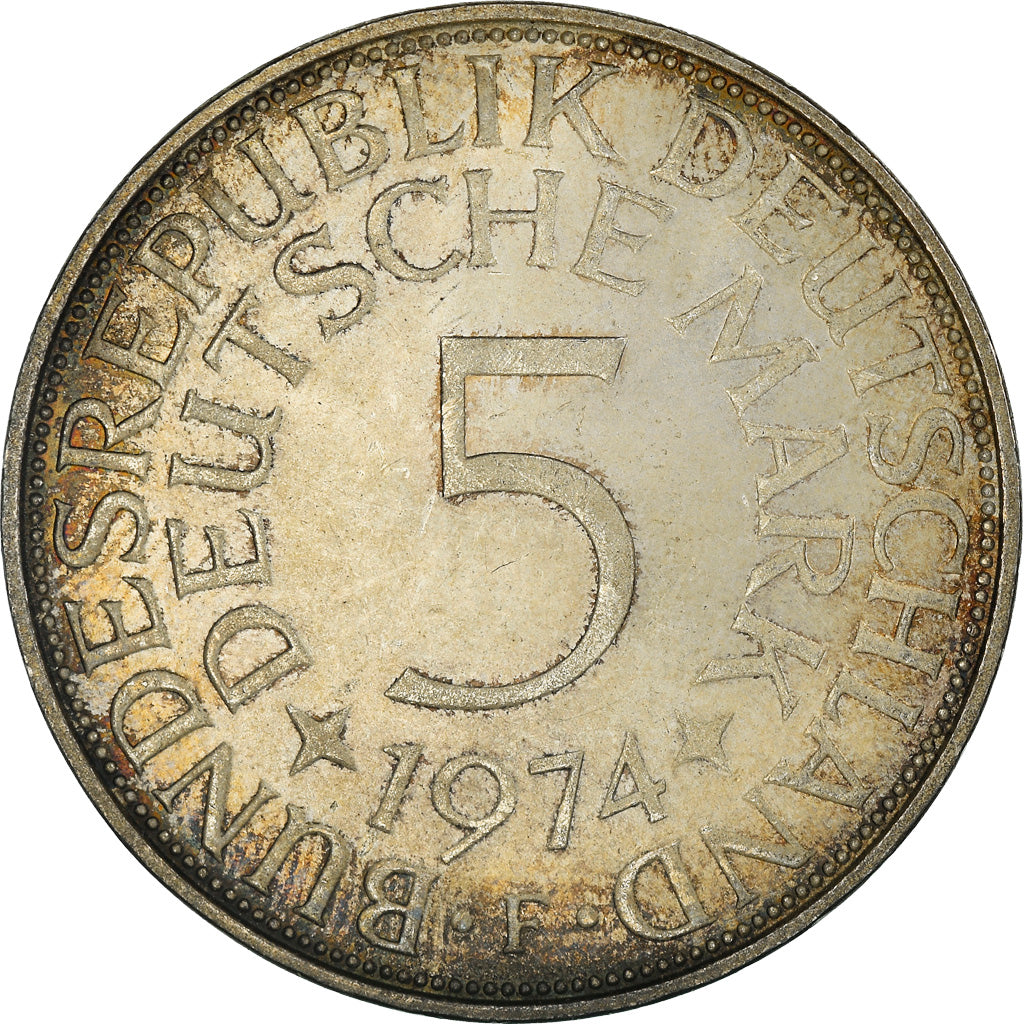 Coin, GERMANY - FEDERAL REPUBLIC, 5 Mark, 1974, Stuttgart, MS(63), Silver