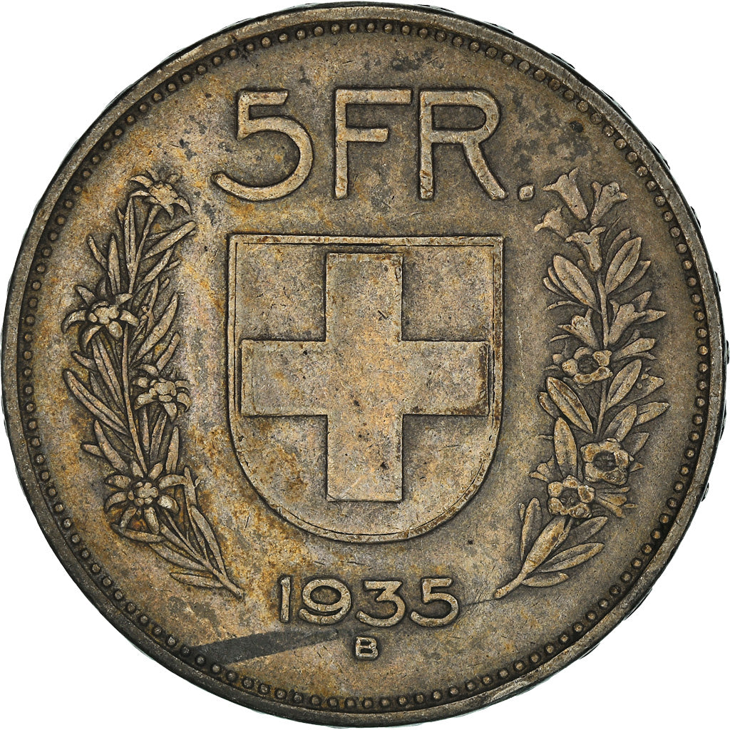 Coin, Switzerland, 5 Francs, 1935, Bern, VF(30-35), Silver, KM:40