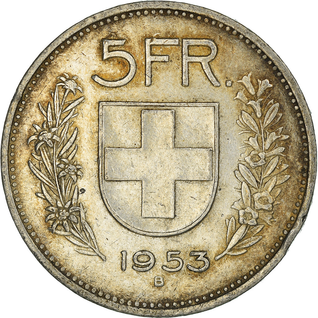 Coin, Switzerland, 5 Francs, 1953, Bern, EF(40-45), Silver, KM:40