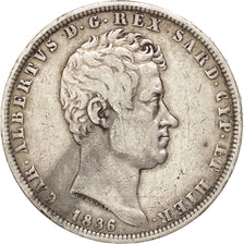 Monnaie, États italiens, SARDINIA, Carlo Alberto, 5 Lire, 1836, Genoa, TTB