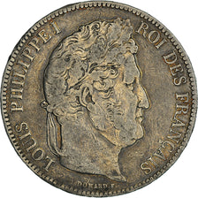 Moeda, França, Louis-Philippe, 5 Francs, 1842, Bordeaux, VF(30-35), Prata
