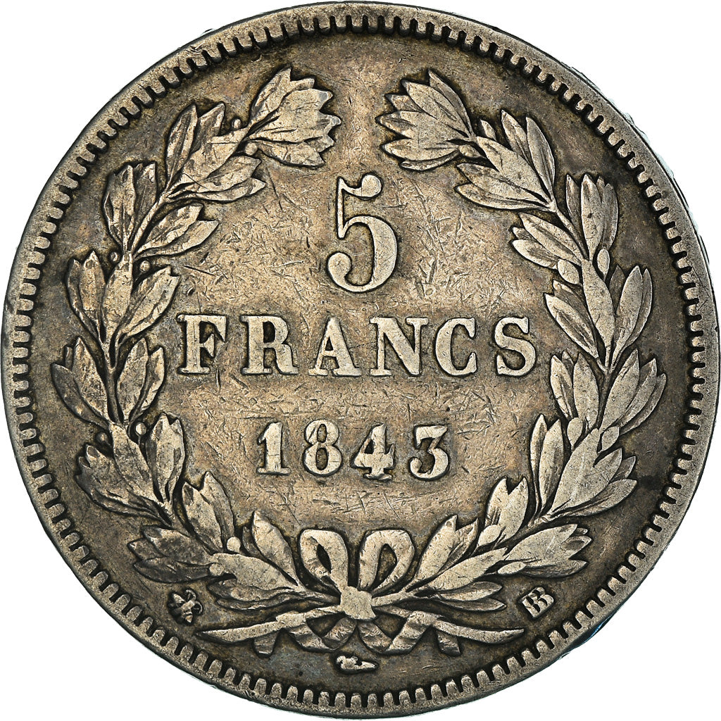 Münze, Frankreich, Louis-Philippe, 5 Francs, 1843, Strasbourg, S, Silber