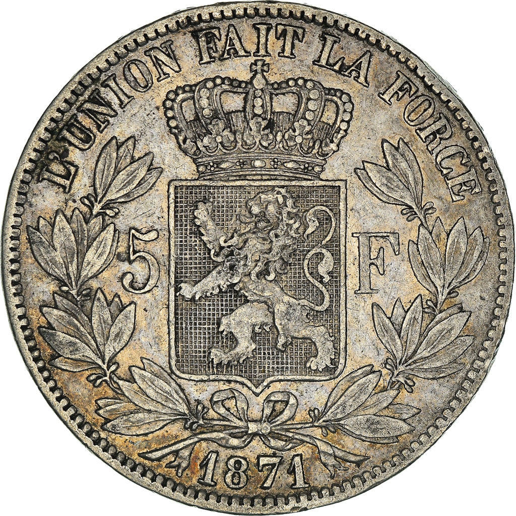 Coin, Belgium, Leopold II, 5 Francs, 5 Frank, 1871, EF(40-45), Silver, KM:24
