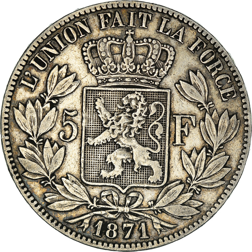 Coin, Belgium, Leopold II, 5 Francs, 5 Frank, 1871, EF(40-45), Silver, KM:24