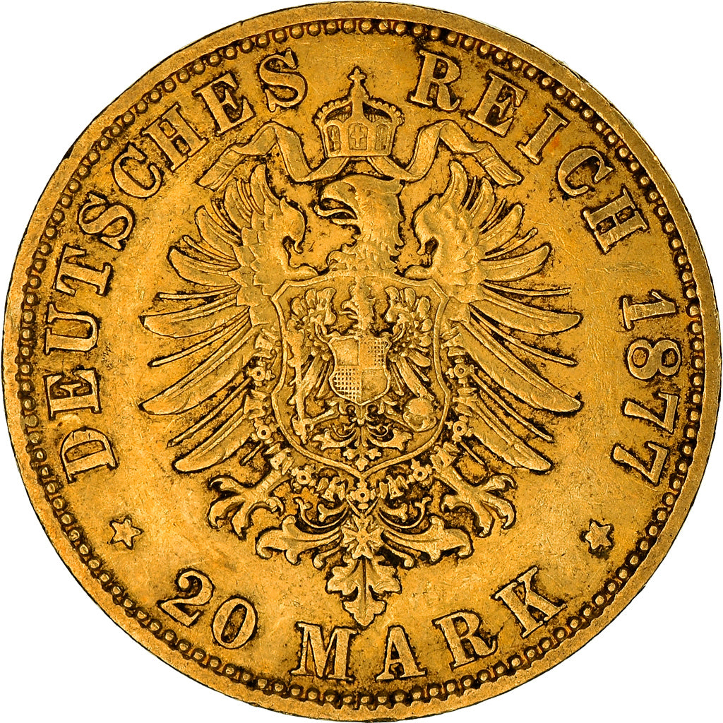 Monnaie, Etats allemands, PRUSSIA, Wilhelm I, 20 Mark, 1877, Berlin, TTB+, Or