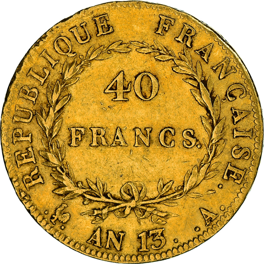 Moeda, França, Napoléon I, 40 Francs, AN 13, Paris, EF(40-45), Dourado