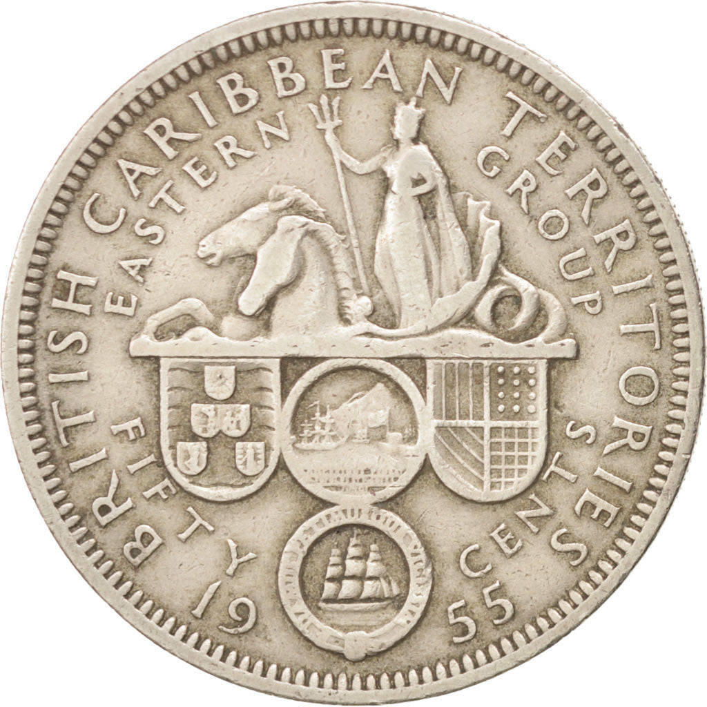 EAST CARIBBEAN STATES, 50 Cents, 1955, KM #7, VF(30-35), Copper-Nickel, 30,...