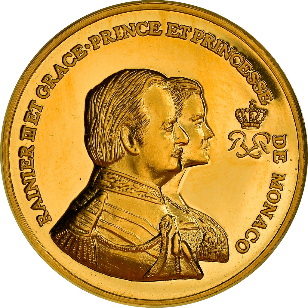 Mónaco, Medal, Rainier III et Grace, MS(65-70), Dourado