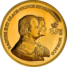 Mónaco, Medal, Rainier III et Grace, MS(65-70), Dourado