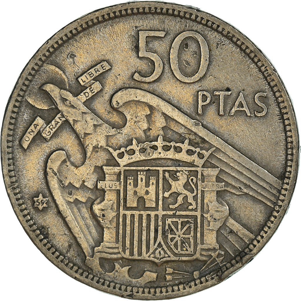 Monnaie, Espagne, Caudillo and regent, 50 Pesetas, 1959, TB+, Cupro-nickel
