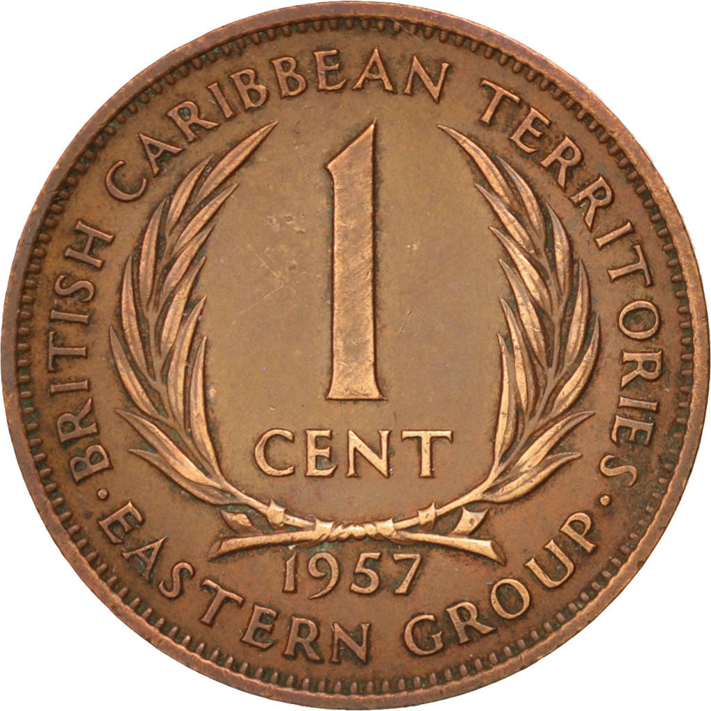 EAST CARIBBEAN STATES, Cent, 1957, KM #2, AU(50-53), Bronze, 5.63