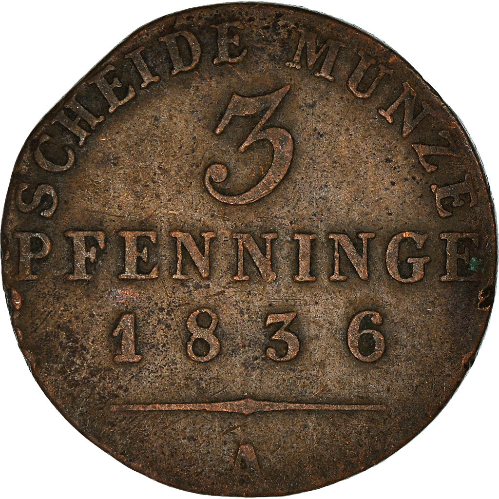 Moneta, Landy niemieckie, PRUSSIA, Friedrich Wilhelm III, 3 Pfennig, 1836