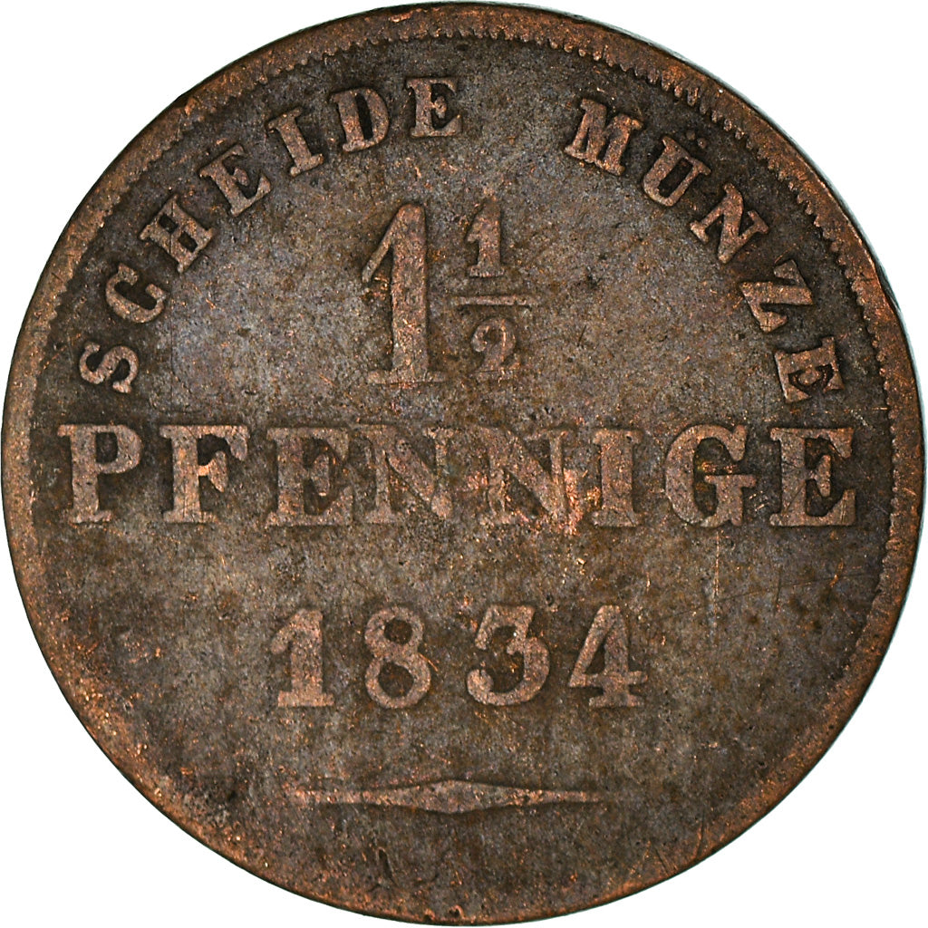 Coin, German States, SAXE-COBURG-GOTHA, Ernst I, 1-1/2 Pfennig, 1834, Gotha