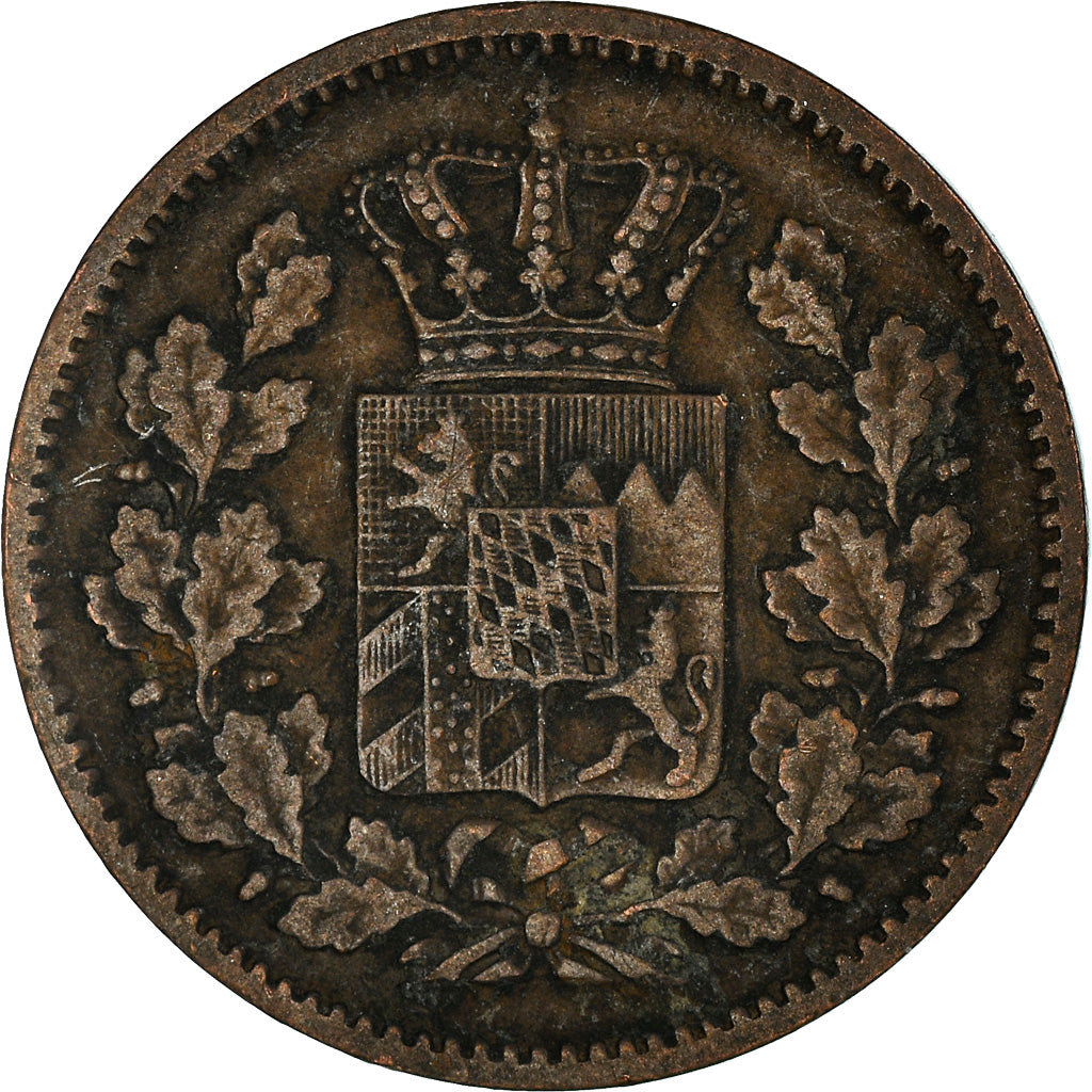 Münze, Deutsch Staaten, BAVARIA, Ludwig II, 2 Pfennig, 1865, S+, Kupfer, KM:857