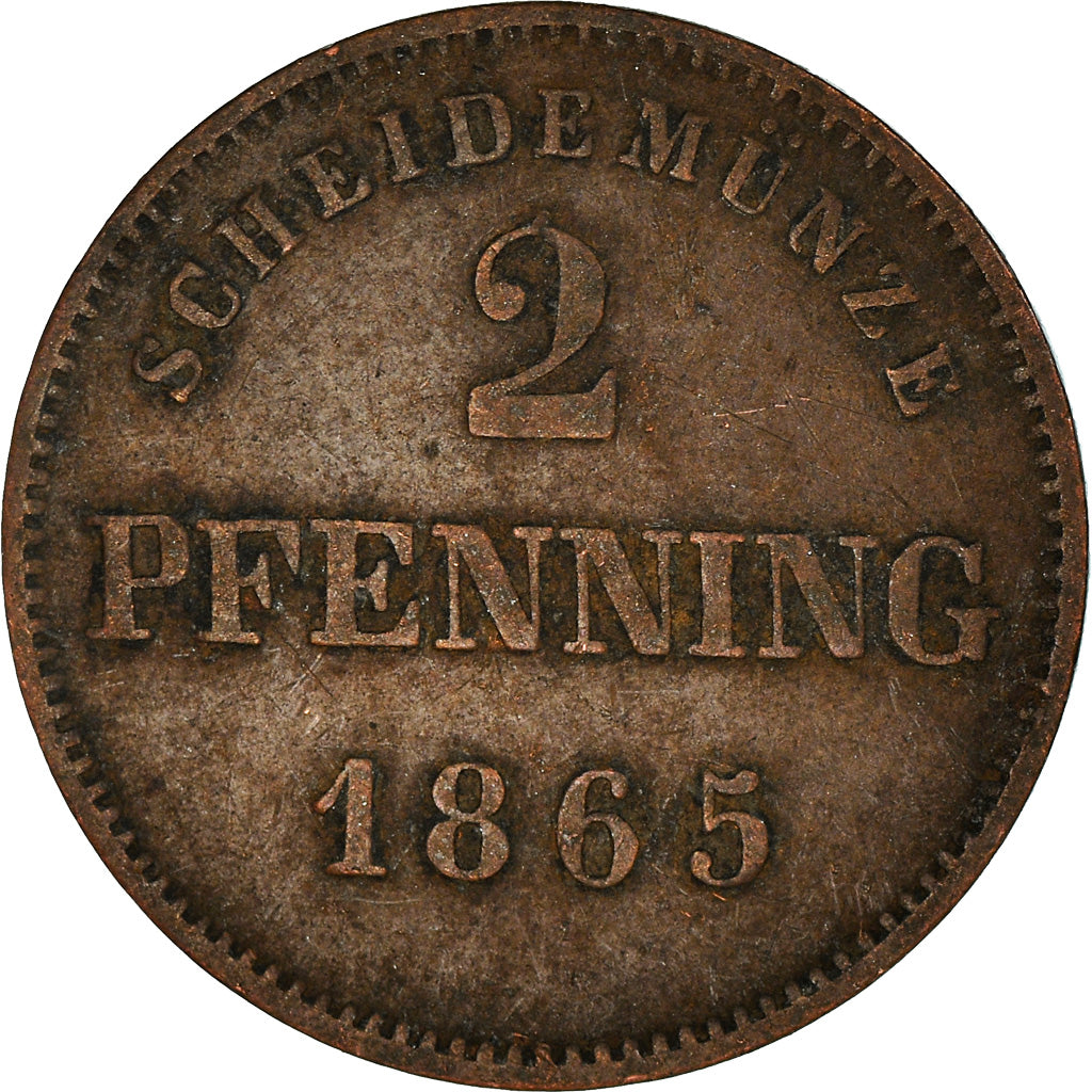 Münze, Deutsch Staaten, BAVARIA, Ludwig II, 2 Pfennig, 1865, S+, Kupfer, KM:857