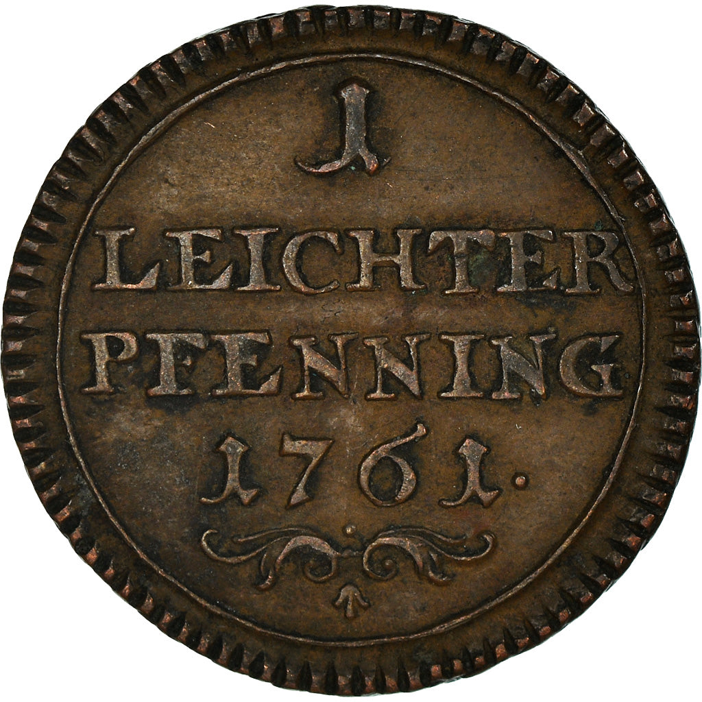 Coin, German States, BAMBERG, Adam Friedrich, Pfennig, 1761, AU(50-53), Copper