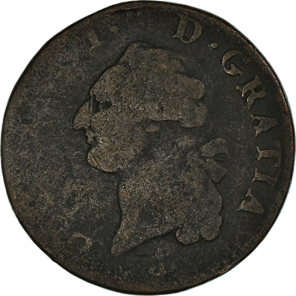 Moneta, Francia, Louis XVI, Sol ou sou, Sol, 1786, La Rochelle, B+, Rame