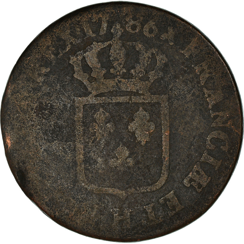 Moneta, Francia, Louis XVI, Sol ou sou, Sol, 1786, La Rochelle, B+, Rame