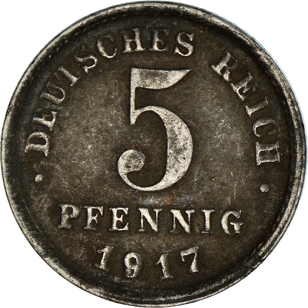 Coin, GERMANY - EMPIRE, 5 Pfennig, 1917, Karlsruhe, VF(30-35), Iron, KM:19