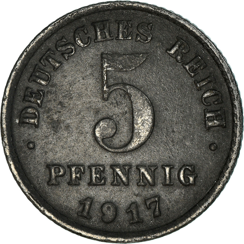 Coin, GERMANY - EMPIRE, 5 Pfennig, 1917, Stuttgart, EF(40-45), Iron, KM:19