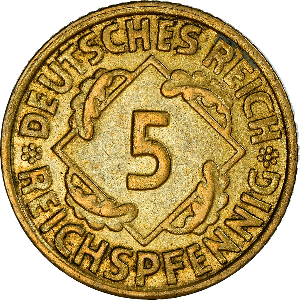 Moneta, NIEMCY, REP. WEIMARSKA, 5 Reichspfennig, 1925, Karlsruhe, AU(50-53)