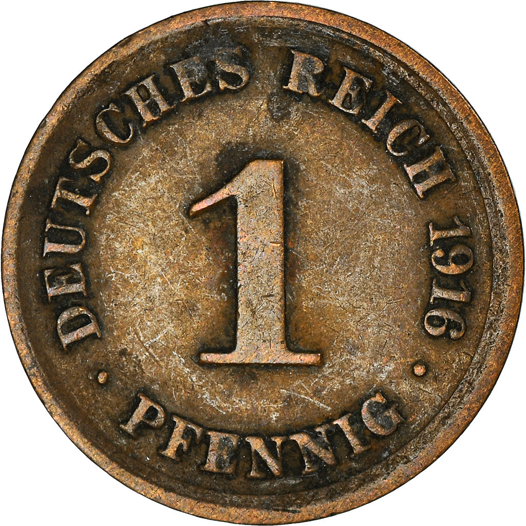 Moneta, GERMANIA - IMPERO, Wilhelm II, Pfennig, 1916, Munich, MB+, Rame, KM:10