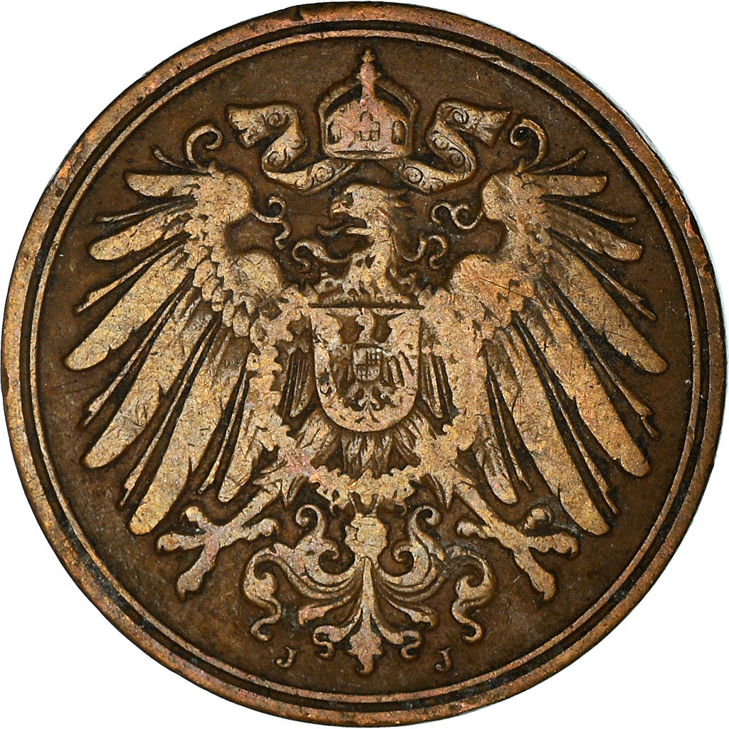 Coin, GERMANY - EMPIRE, Wilhelm II, Pfennig, 1908, Hamburg, VF(30-35), Copper