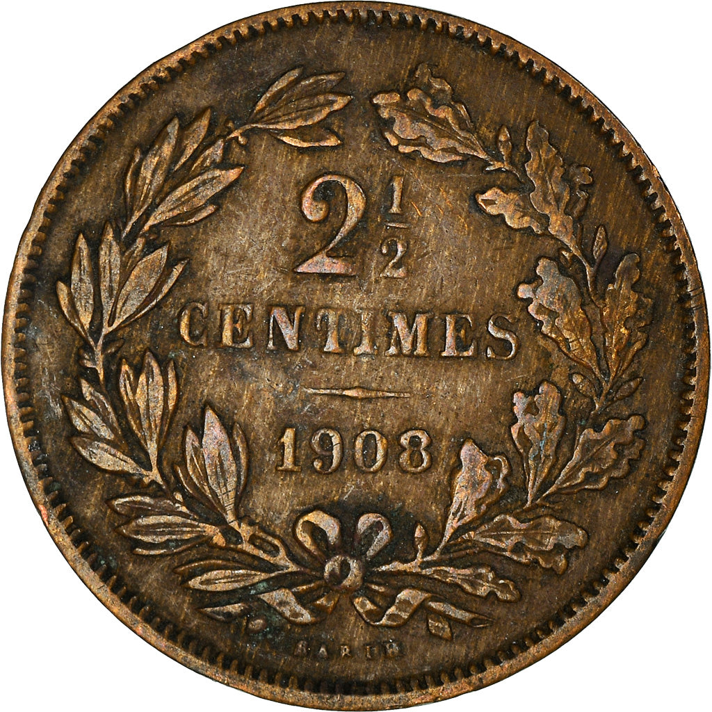 Münze, Luxemburg, William III, 2-1/2 Centimes, 1908, Utrecht, S, Bronze, KM:21