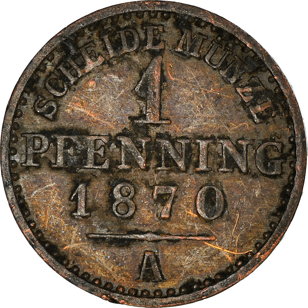 Monnaie, Etats allemands, PRUSSIA, Wilhelm I, Pfennig, 1870, Berlin, TB, Cuivre