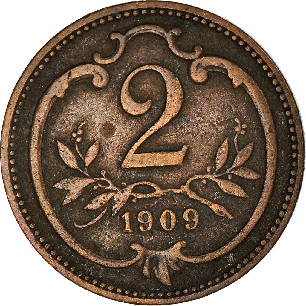 Coin, Austria, Franz Joseph I, 2 Heller, 1909, EF(40-45), Bronze, KM:2801