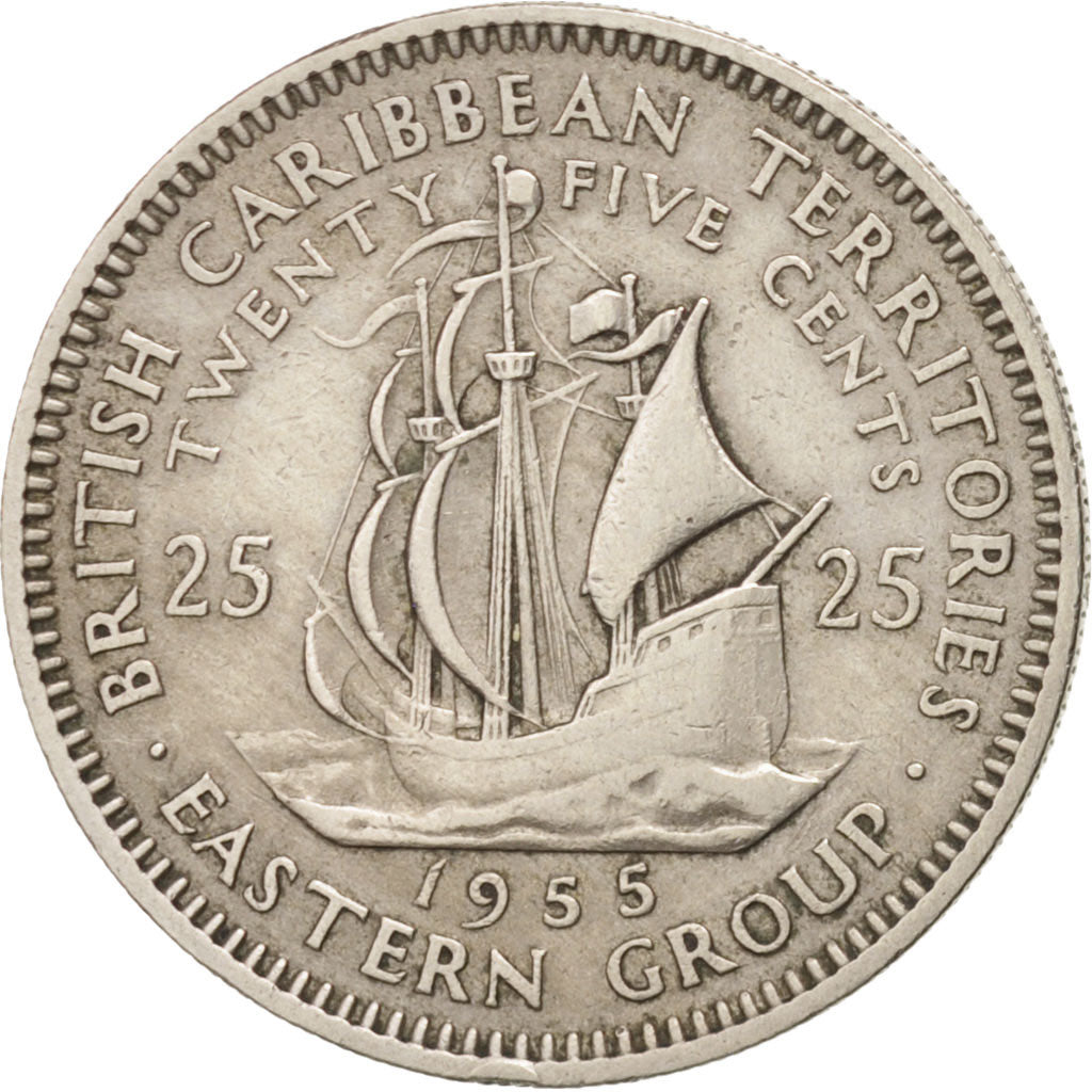 EAST CARIBBEAN STATES, 25 Cents, 1955, KM #6, EF(40-45), Copper-Nickel, 24, 6.47