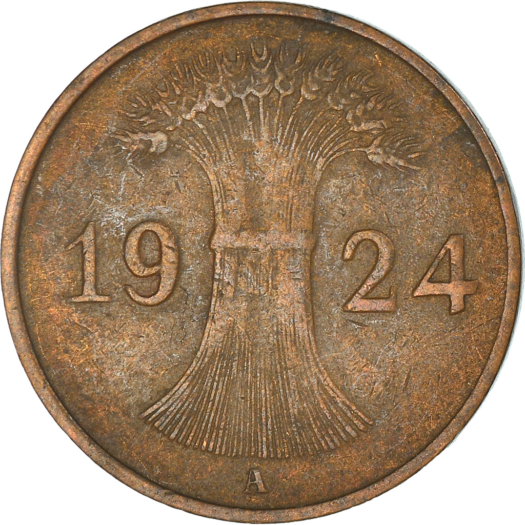 Coin, GERMANY, WEIMAR REPUBLIC, Rentenpfennig, 1924, Berlin, VF(30-35), Bronze