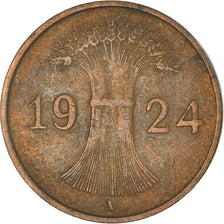 Coin, GERMANY, WEIMAR REPUBLIC, Rentenpfennig, 1924, Berlin, VF(30-35), Bronze