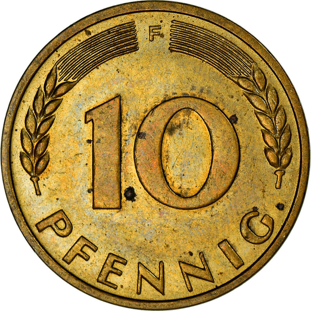Moeda, ALEMANHA - REPÚBLICA FEDERAL, 10 Pfennig, 1949, Stuttgart, AU(50-53)