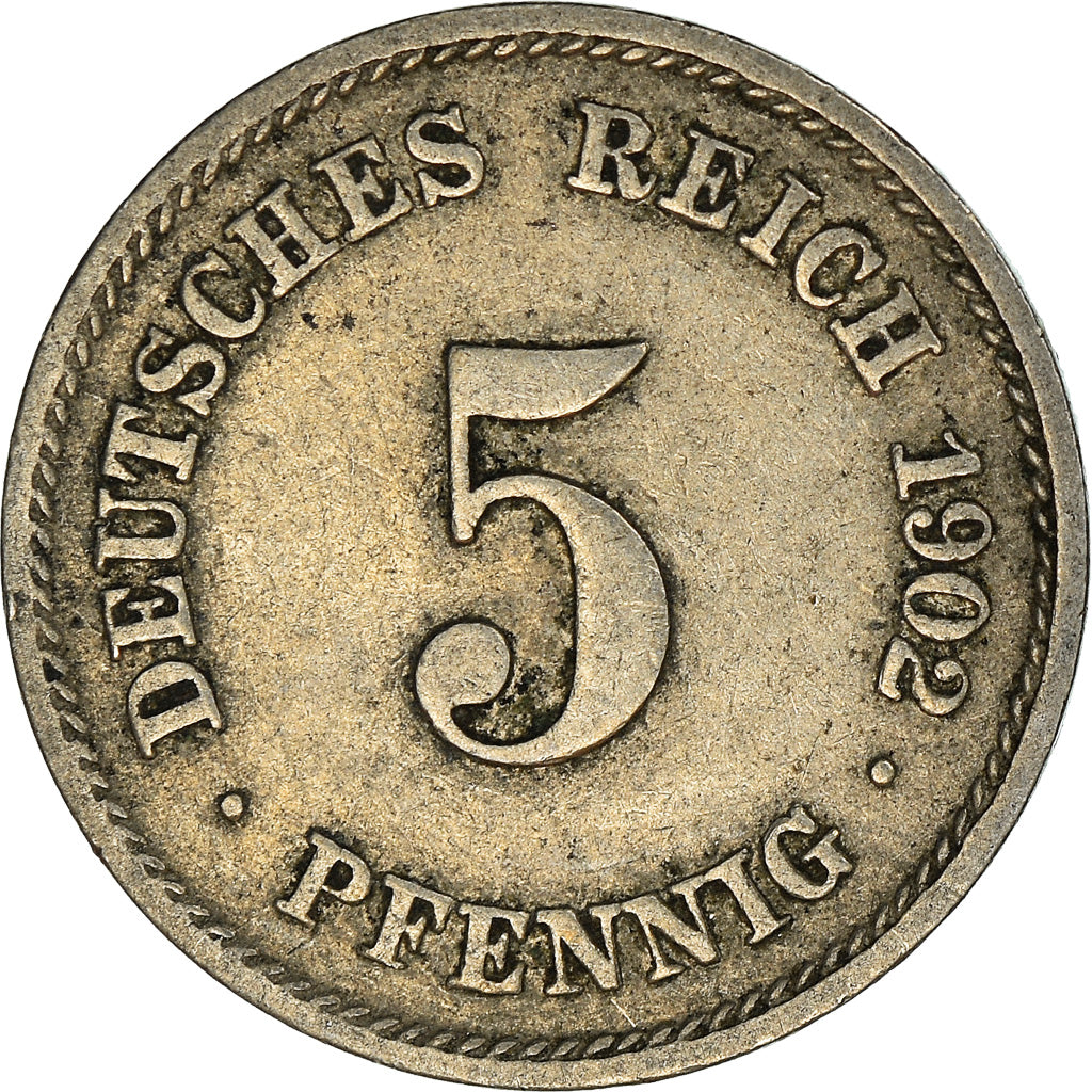 Coin, GERMANY - EMPIRE, Wilhelm II, 5 Pfennig, 1902, Stuttgart, EF(40-45)